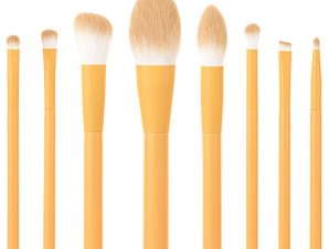 8 Πινέλα Μακιγιάζ Macaron με Ξύλινες Λαβές Κίτρινο